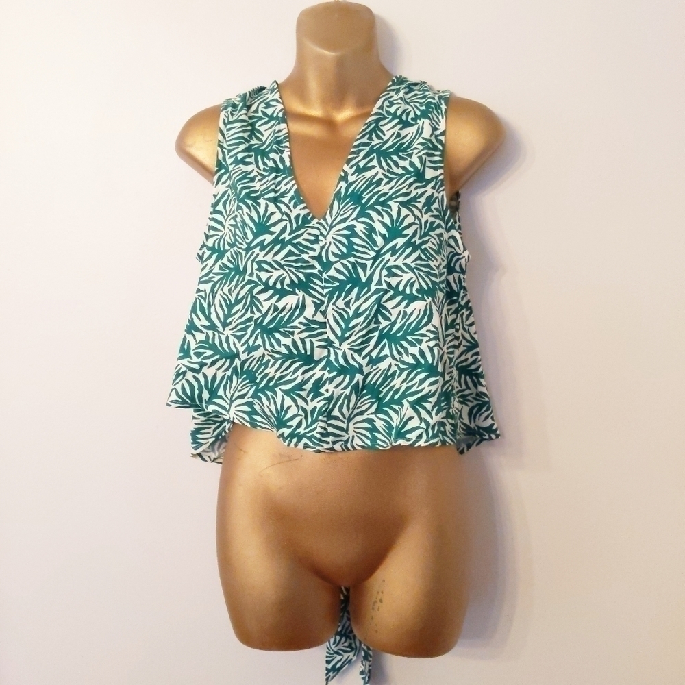 TopShop tropical Palm leaf crop top size 10